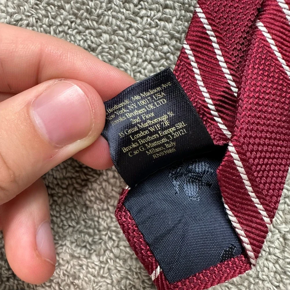 Brooks Brothers Mens Silk Repp Stripe Tie Burgundy Red White Made in USA RN93986